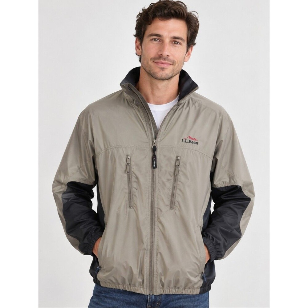 L.L. Bean Outdoors Windbreaker Jacket Men Large Brown Black Full Zip Lightweight